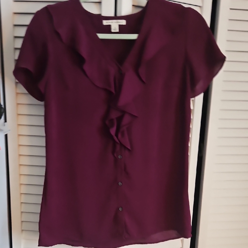 Purple Ruffle-front Blouse